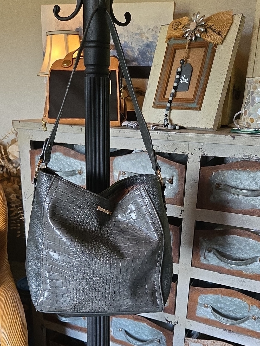 Montana West Women's Croc-Embossed Shoulder Bag in Dark Gray